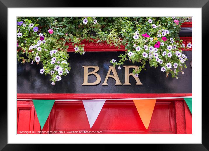 Irish bar sign in Dublin, Ireland Framed Mounted Print by Delphimages Art