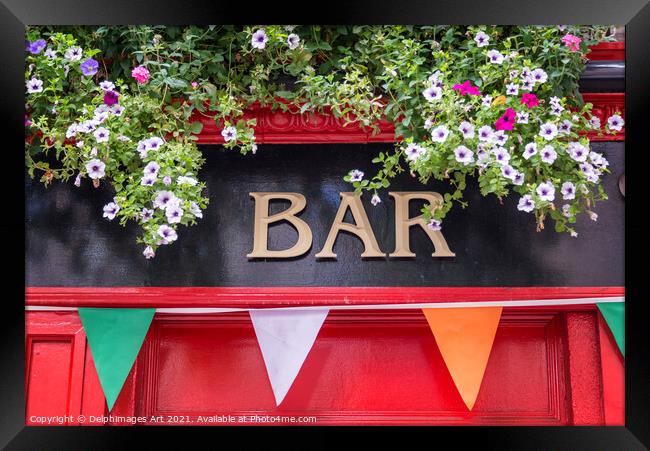 Irish bar sign in Dublin, Ireland Framed Print by Delphimages Art