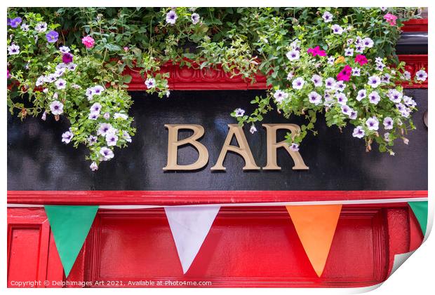 Irish bar sign in Dublin, Ireland Print by Delphimages Art
