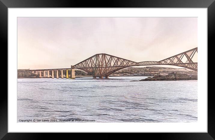 The Forth Bridge as Digital Art Framed Mounted Print by Ian Lewis