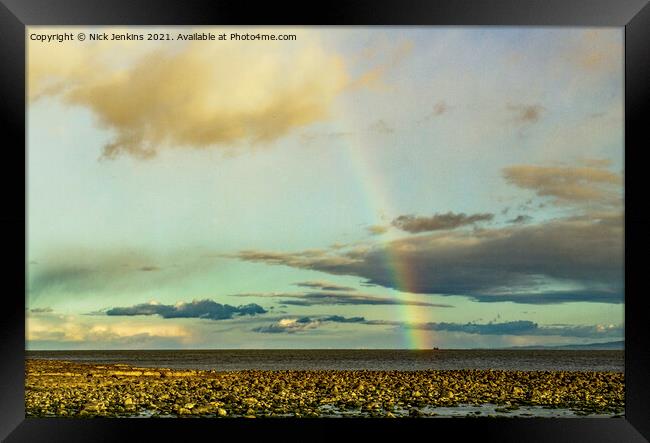 Rainbow off Llantwit Major Beach Glamorgan Coast   Framed Print by Nick Jenkins