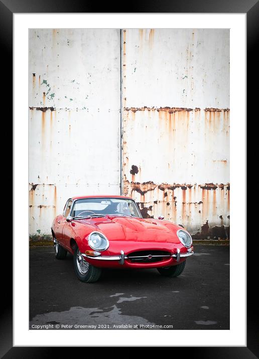 Red Classic Sports Car Rusty Hangar Doors Framed Mounted Print by Peter Greenway