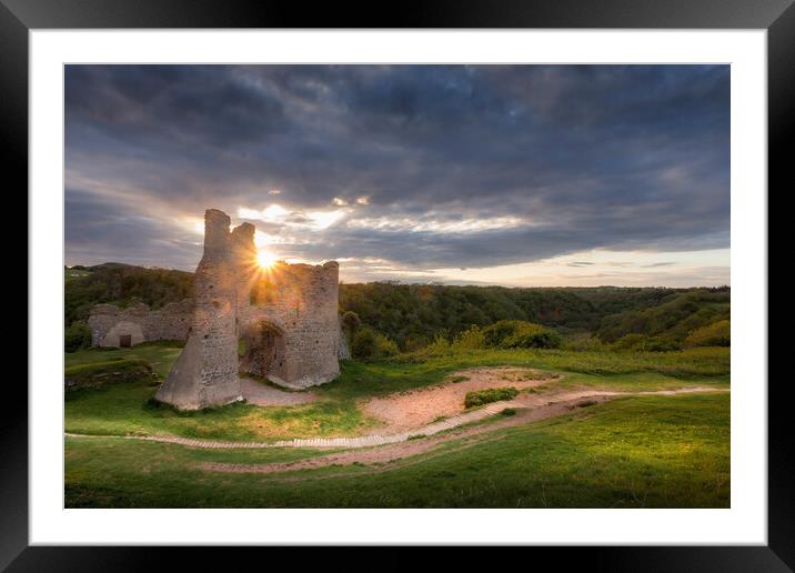 Pennard castle Sunset Framed Mounted Print by Leighton Collins
