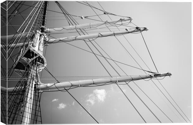 Tall ship mast in Black and White Canvas Print by Wdnet Studio