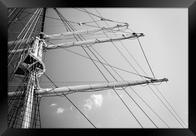 Tall ship mast in Black and White Framed Print by Wdnet Studio