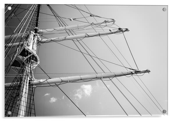 Tall ship mast in Black and White Acrylic by Wdnet Studio