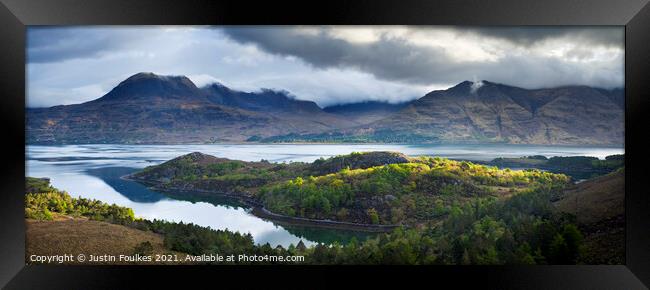 Panoramic view of Loch Torridon, Scotland Framed Print by Justin Foulkes