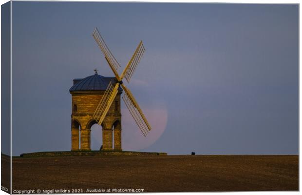 Chesterton Windmill Daylight Moonrise Canvas Print by Nigel Wilkins