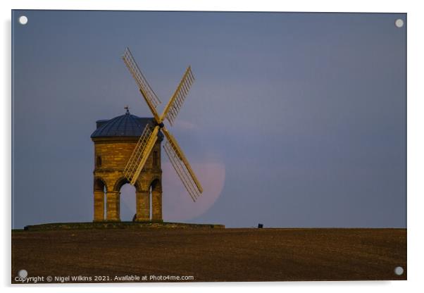 Chesterton Windmill Daylight Moonrise Acrylic by Nigel Wilkins