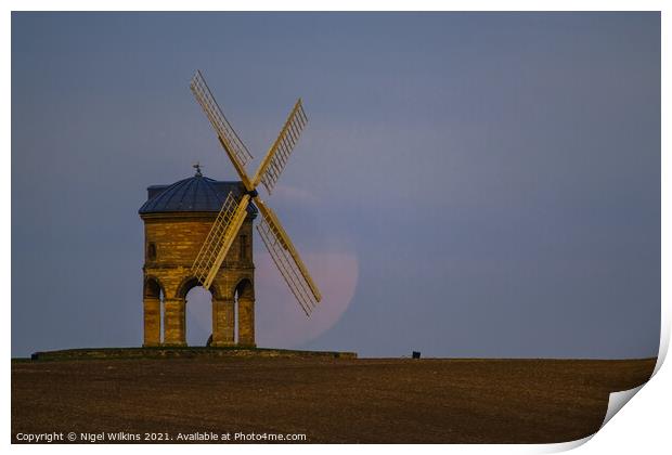 Chesterton Windmill Daylight Moonrise Print by Nigel Wilkins