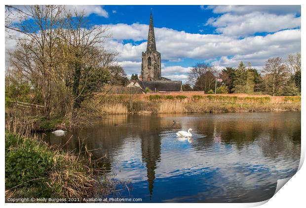 Nature reserve looking at St Mary's Church over the Nature Reserve Print by Holly Burgess
