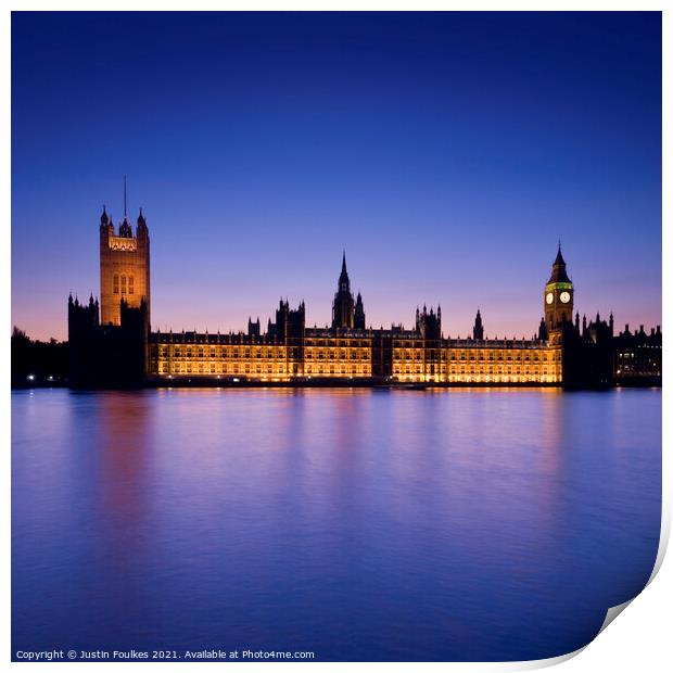 The Houses of Parliament and Big Ben, London Print by Justin Foulkes