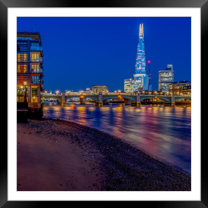 River Thames Blue Hour Framed Mounted Print by peter tachauer