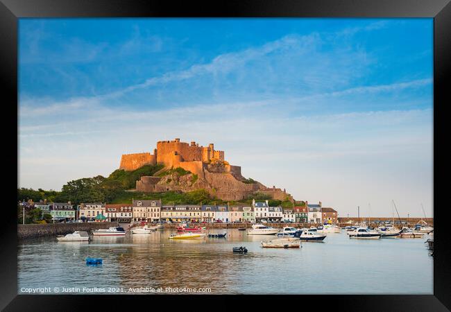 Mont Orgueil and the harbour of Gorey, Jersey, Cha Framed Print by Justin Foulkes