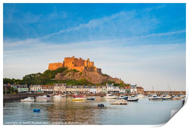 Mont Orgueil and the harbour of Gorey, Jersey, Cha Print by Justin Foulkes