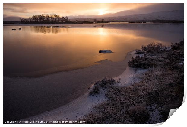 Sunrise at Loch Ba Print by Nigel Wilkins