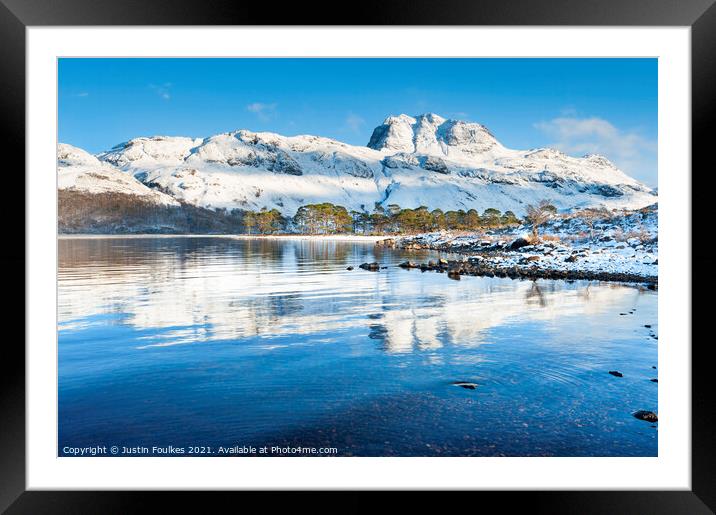 Slioch reflected in the waters of Loch Maree Framed Mounted Print by Justin Foulkes