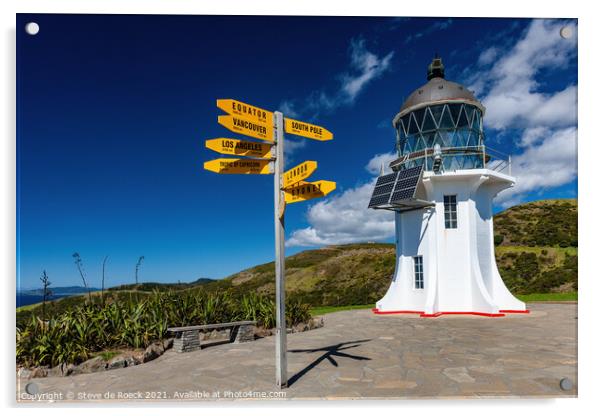 Lighthouse At Cape Reinga, New Zealand Acrylic by Steve de Roeck