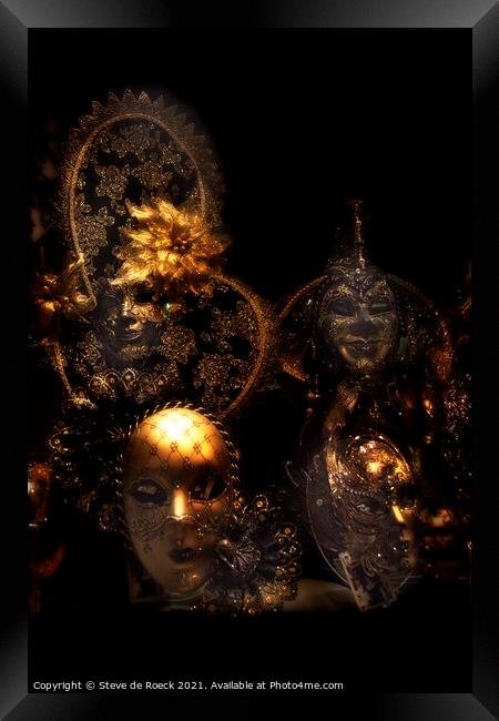 Ghostly Golden Masks Framed Print by Steve de Roeck