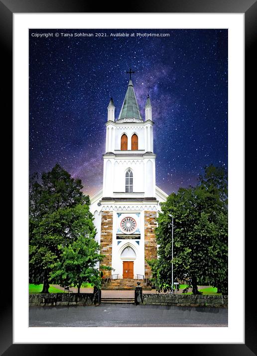 Ylistaro Church on a Starry Night, Finland Framed Mounted Print by Taina Sohlman