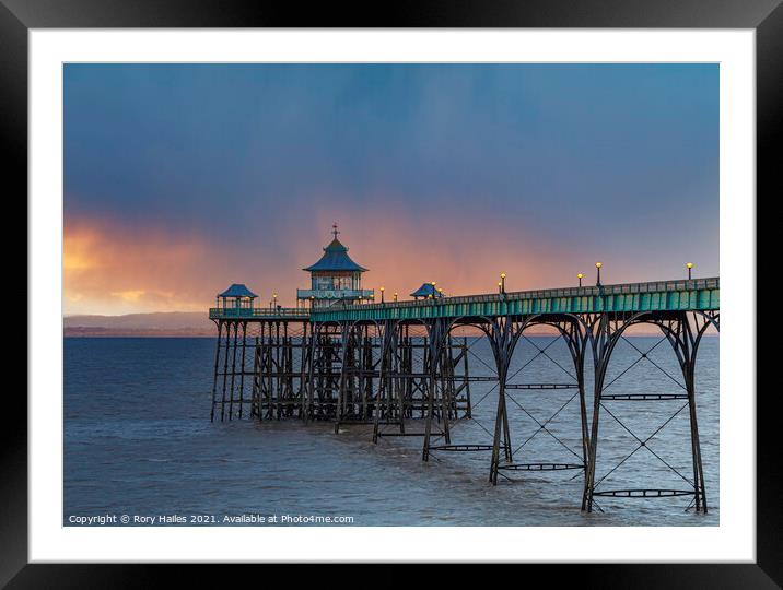 Clevedon Pier on a squally evening Framed Mounted Print by Rory Hailes