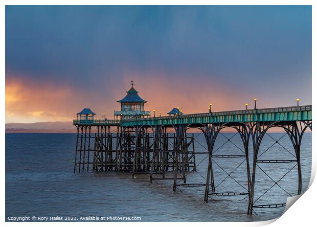 Clevedon Pier on a squally evening Print by Rory Hailes