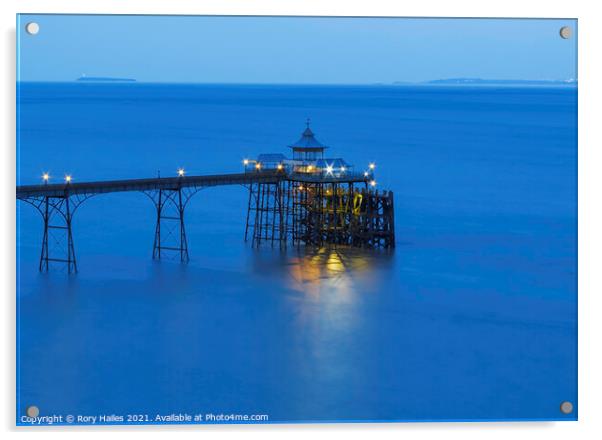 Clevedon Pier flat holm Acrylic by Rory Hailes