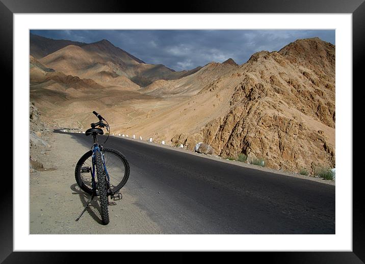Mountain Biking down from Khardung La Framed Mounted Print by Serena Bowles
