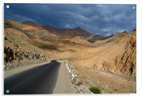 Descending from Khardung La, Ladakh, India Acrylic by Serena Bowles