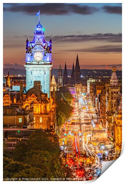 Princes Street View Edinburgh Scotland at Night. Print by Philip Leonard