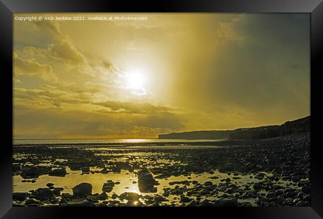 Late one April Afternoon Llantwit Major Beach Framed Print by Nick Jenkins