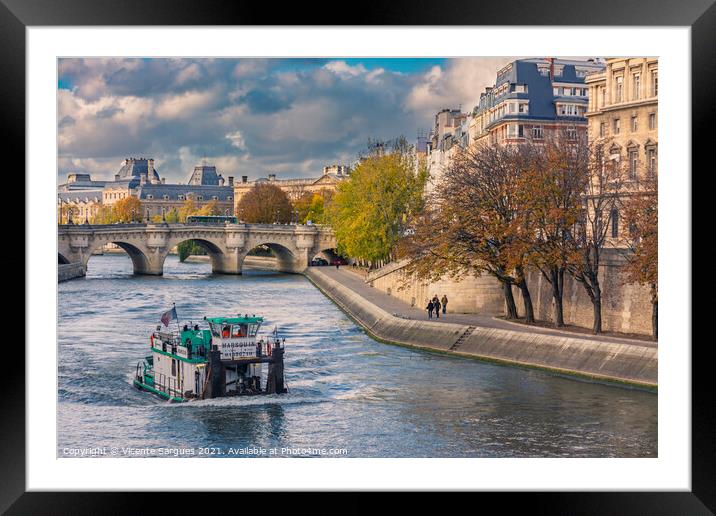 Tour by the Seine river Framed Mounted Print by Vicente Sargues