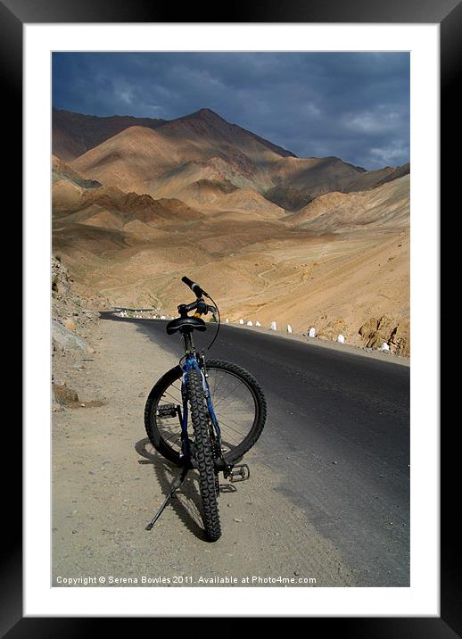 Mountain Biking down from Khardung La Framed Mounted Print by Serena Bowles