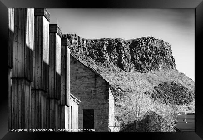 Sailsbury Crags in Edinburgh Scotland photographed from just off the Royal Mile Framed Print by Philip Leonard