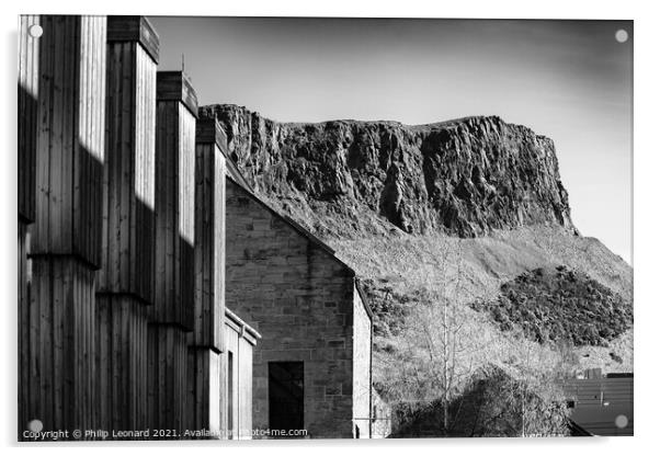 Sailsbury Crags in Edinburgh Scotland photographed from just off the Royal Mile Acrylic by Philip Leonard