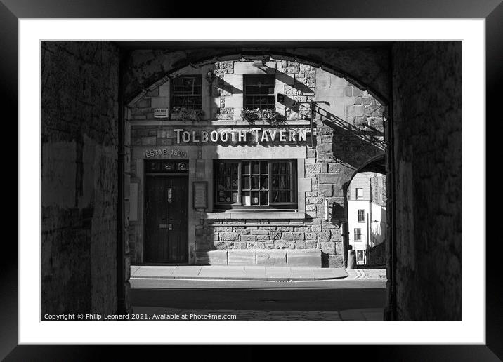 Tolbooth Tavern on the Royal Mile Edinburgh Scotland  photographed through Sugarhouse Close. Framed Mounted Print by Philip Leonard