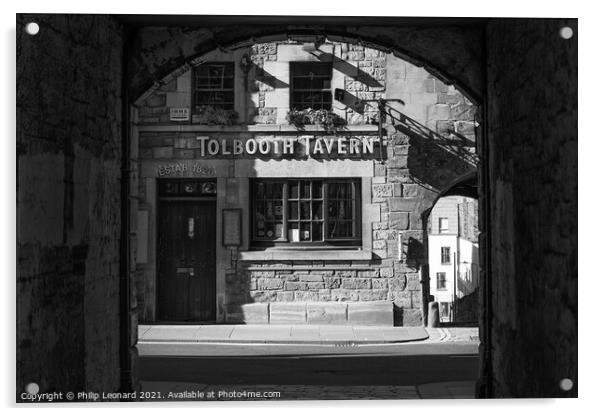 Tolbooth Tavern on the Royal Mile Edinburgh Scotland  photographed through Sugarhouse Close. Acrylic by Philip Leonard