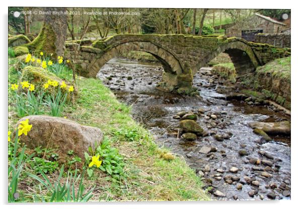 Wycoller packhorse bridge and Wycoller Beck, Lanca Acrylic by David Birchall