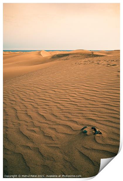 Layers of sand and footprints  on the dunes of Maspalomas, Gran Canaria, Canary Islands, Spain Print by Mehul Patel