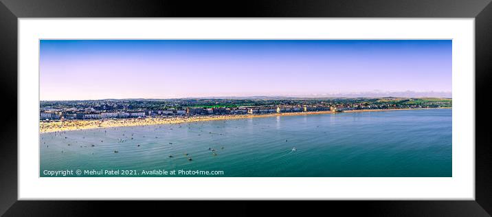 Wide panoramic view of Weymouth beach and bay in summer. Weymout Framed Mounted Print by Mehul Patel