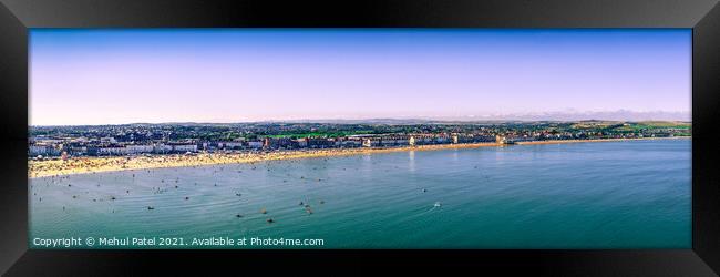 Wide panoramic view of Weymouth beach and bay in summer. Weymout Framed Print by Mehul Patel