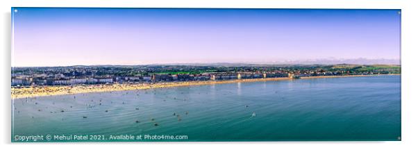 Wide panoramic view of Weymouth beach and bay in s Acrylic by Mehul Patel
