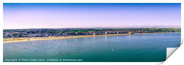 Wide panoramic view of Weymouth beach and bay in summer. Weymout Print by Mehul Patel