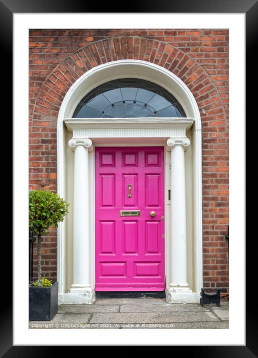 Pink georgian door in Dublin, Ireland Framed Mounted Print by Delphimages Art