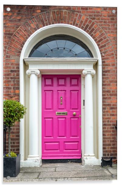 Pink georgian door in Dublin, Ireland Acrylic by Delphimages Art