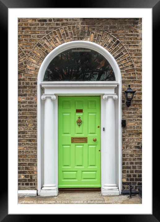 Green georgian door in Dublin, Ireland Framed Mounted Print by Delphimages Art