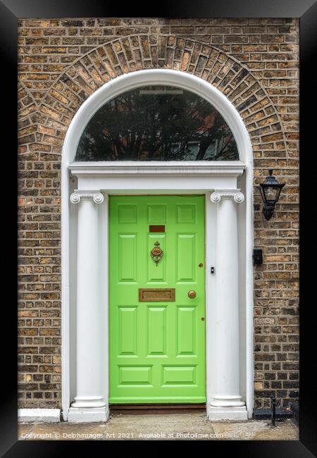 Green georgian door in Dublin, Ireland Framed Print by Delphimages Art