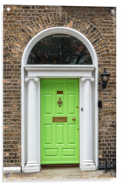 Green georgian door in Dublin, Ireland Acrylic by Delphimages Art