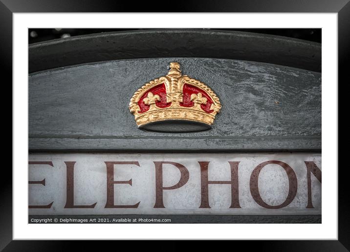 Royal crown on a telephone box in Bath Framed Mounted Print by Delphimages Art