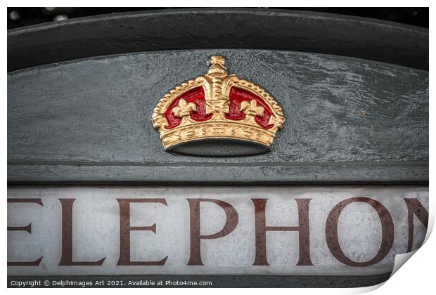 Royal crown on a telephone box in Bath Print by Delphimages Art